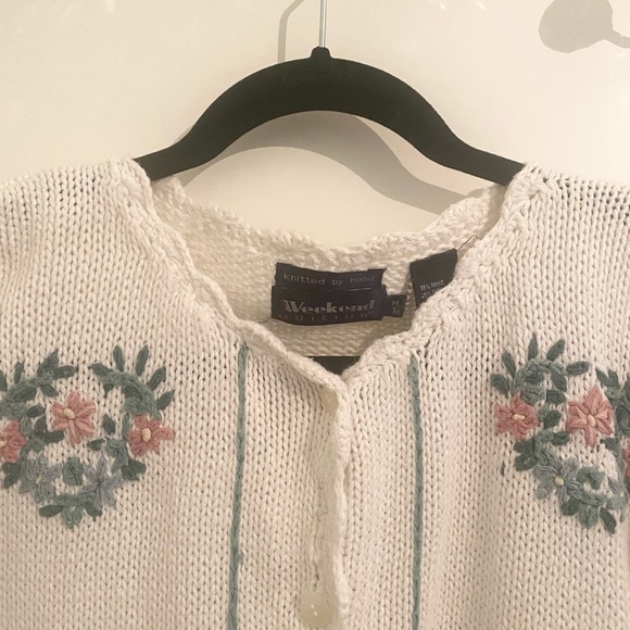 Weekend Edition - Hand Knit Cardigan - Embroidered - Cream - Size Medium (M) - Picture 3 of 7